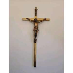 VTG  Brass 8.5" X "4  Hanging Crucifix Wall Cross INRI Cross Jesus Religious